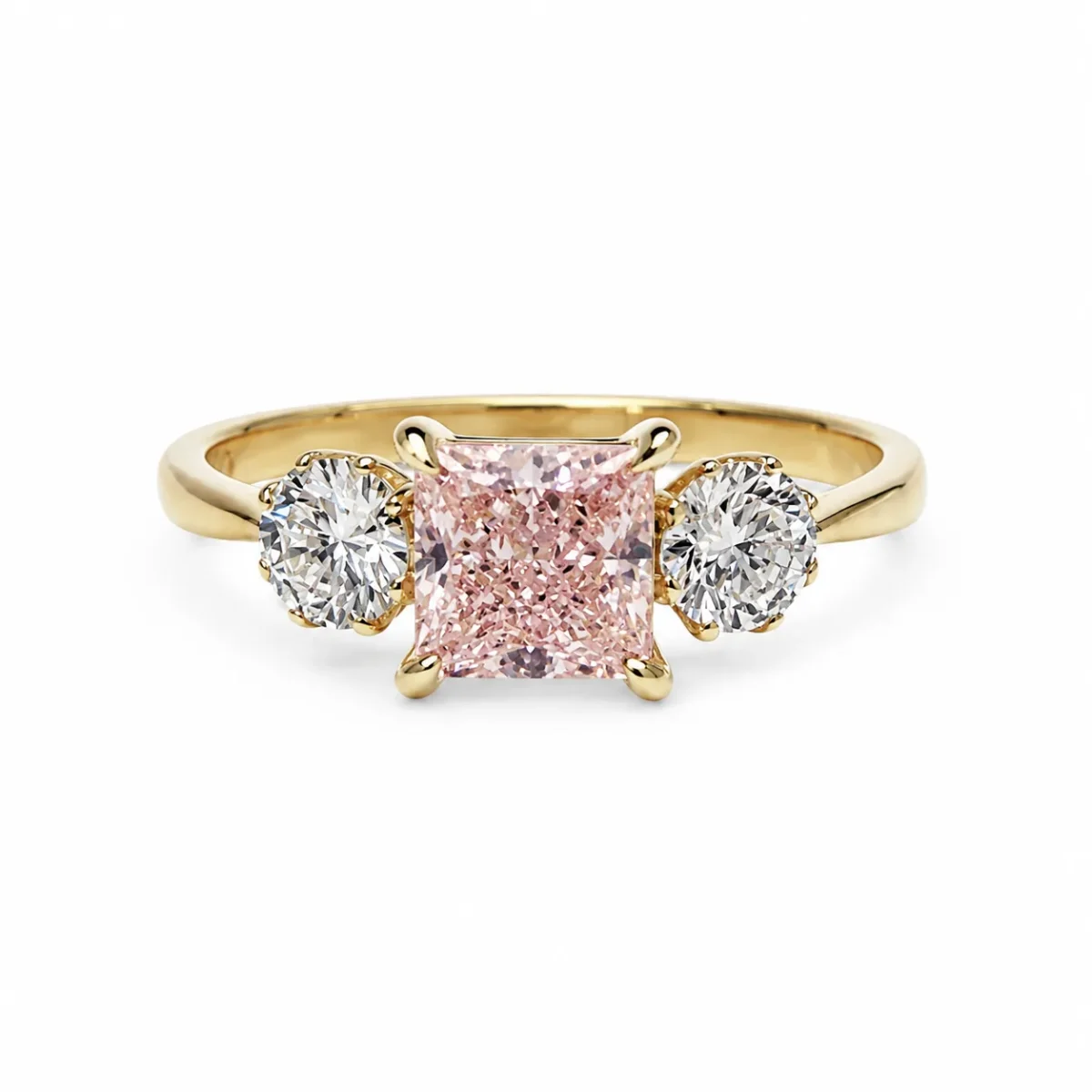 9ct Yellow Gold 1.00CT Princess Cut Pink Lab Diamond & Round Lab Diamond Trilogy Ring - 9CTCYR8308