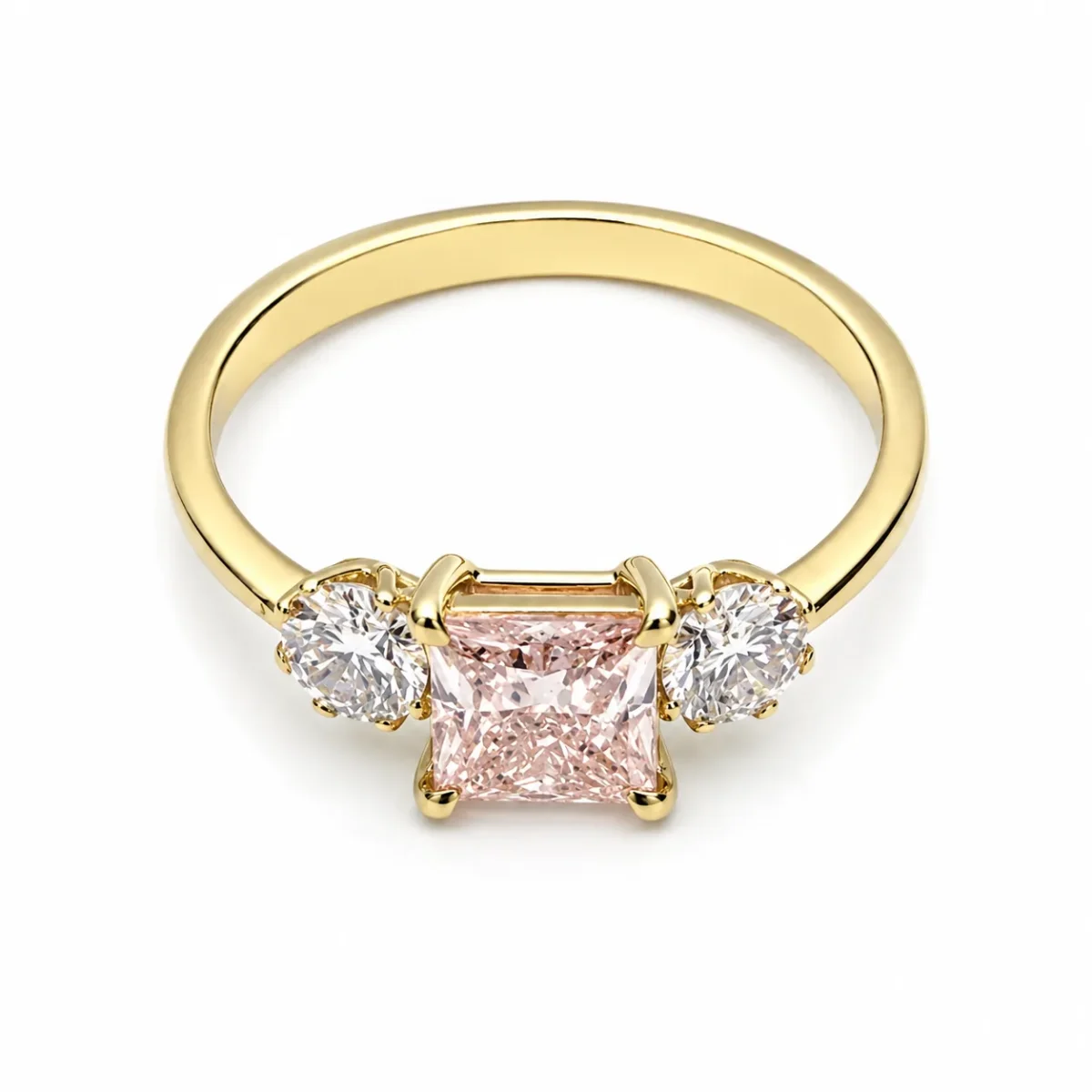 9ct Yellow Gold 1.00CT Princess Cut Pink Lab Diamond & Round Lab Diamond Trilogy Ring - 9CTCYR8308