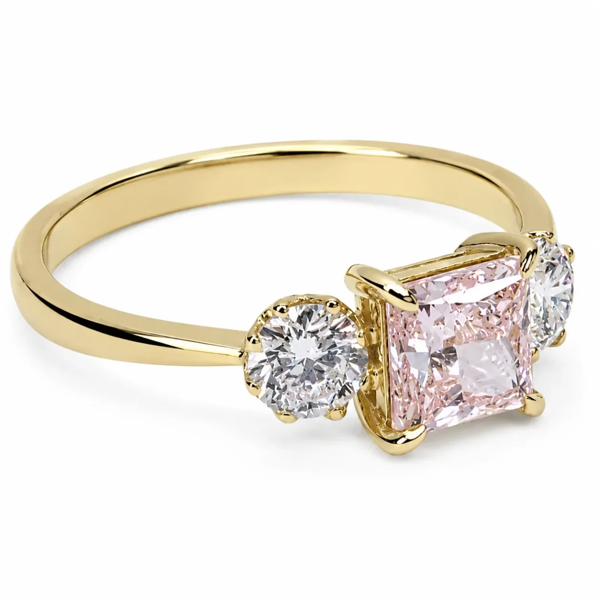 9ct Yellow Gold 1.00CT Princess Cut Pink Lab Diamond & Round Lab Diamond Trilogy Ring - 9CTCYR8308