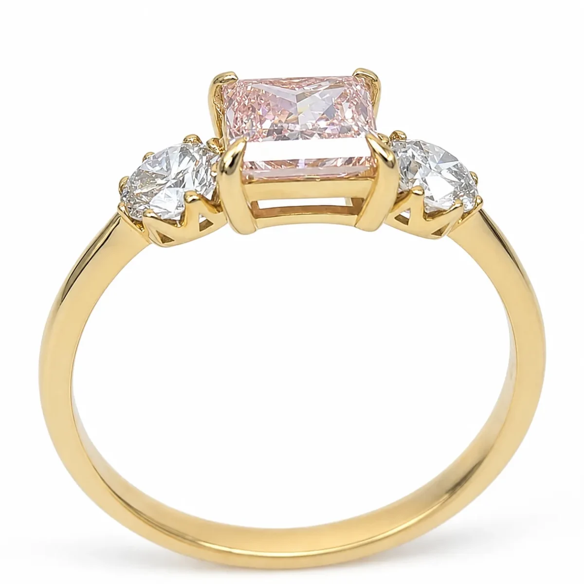 9ct Yellow Gold 1.00CT Princess Cut Pink Lab Diamond & Round Lab Diamond Trilogy Ring - 9CTCYR8308