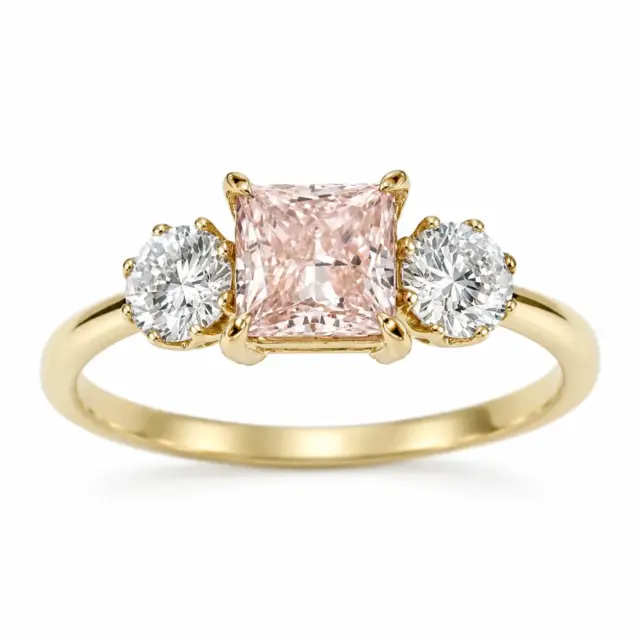 9ct Yellow Gold 1.00CT Princess Cut Pink Lab Diamond & Round Lab Diamond Trilogy Ring - 9CTCYR8308