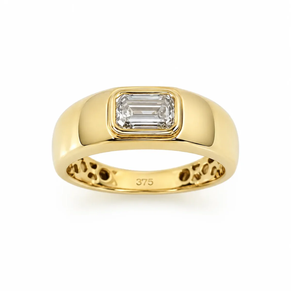 9ct Yellow Gold 1.01ct Lab Grown Emerald Cut Diamond Rubover Set Signet Ring - AURG1929
