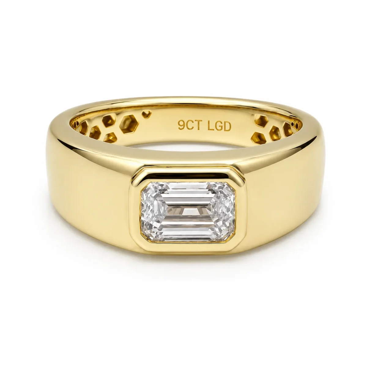 9ct Yellow Gold 1.01ct Lab Grown Emerald Cut Diamond Rubover Set Signet Ring - AURG1929