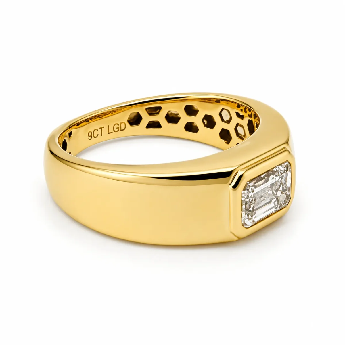 9ct Yellow Gold 1.01ct Lab Grown Emerald Cut Diamond Rubover Set Signet Ring - AURG1929