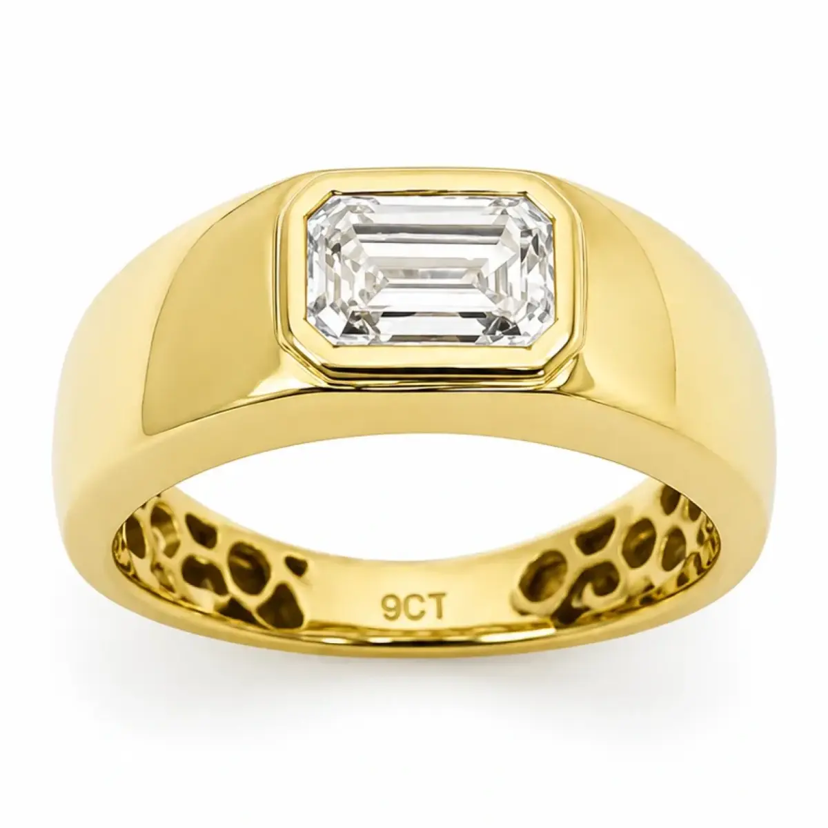 9ct Yellow Gold 1.01ct Lab Grown Emerald Cut Diamond Rubover Set Signet Ring - AURG1929