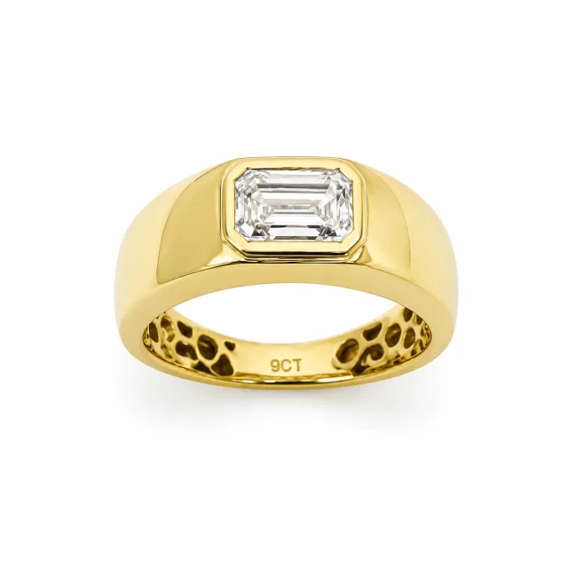9ct Yellow Gold 1.01ct Lab Grown Emerald Cut Diamond Rubover Set Signet Ring - AURG1929