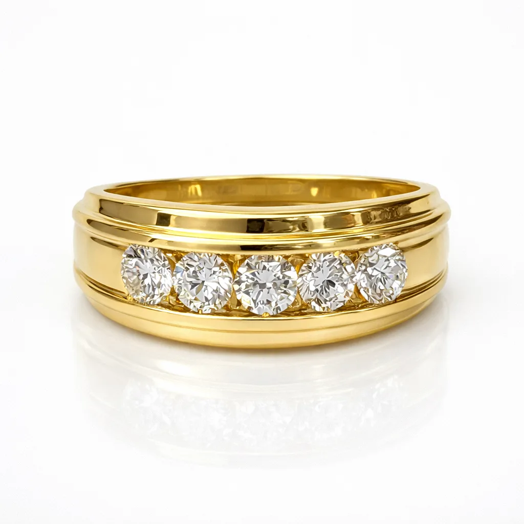 9ct Yellow Gold 1.07ct Lab Grown Diamond Unisex Ring 5 Stone Rubover Set - AURG1931