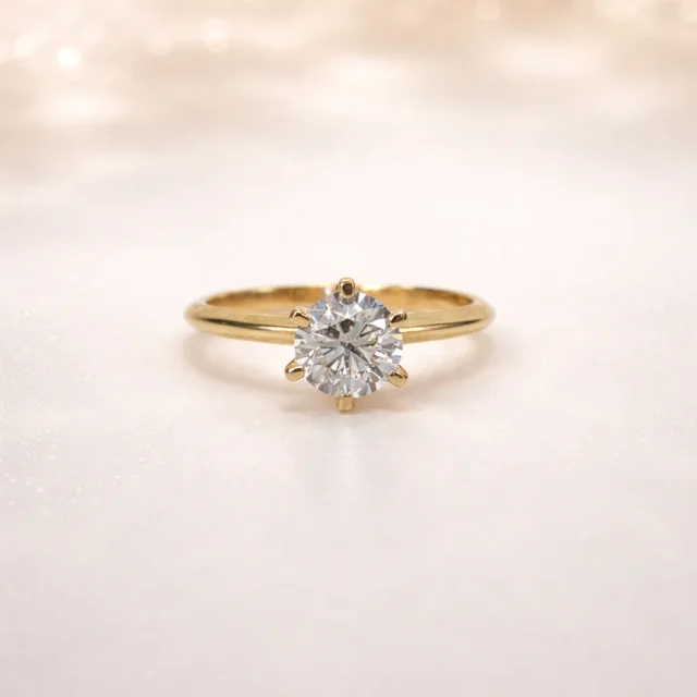 9ct Yellow Gold 1.08ct Lab Grown Diamond Solitaire Ring – Round Cut EF VS | 6 Claw Setting - AURG595