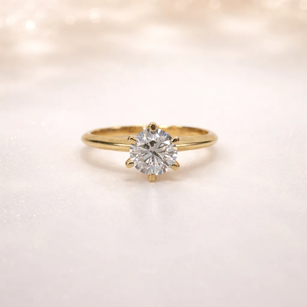 9ct Yellow Gold 1.08ct Lab Grown Diamond Solitaire Ring – Round Cut EF VS | 6 Claw Setting - AURG595