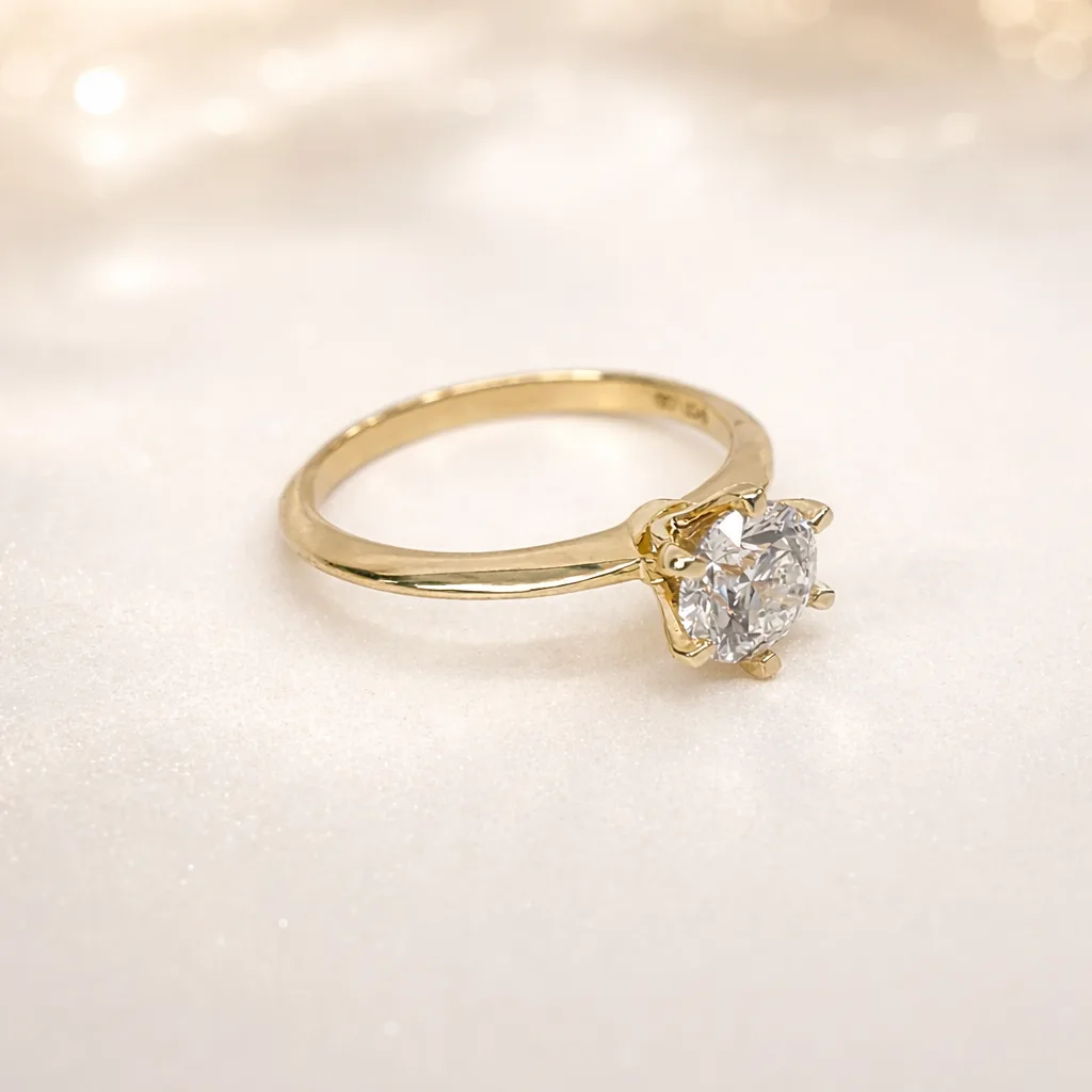 9ct Yellow Gold 1.08ct Lab Grown Diamond Solitaire Ring – Round Cut EF VS | 6 Claw Setting - AURG595