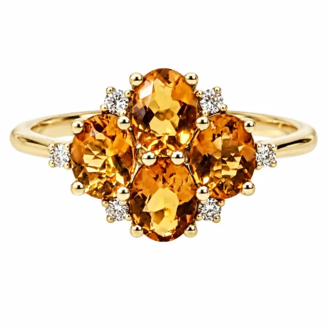 9ct Yellow Gold 1.10ct Citrine  & Diamond Cluster Ring - CYR8227CITRN