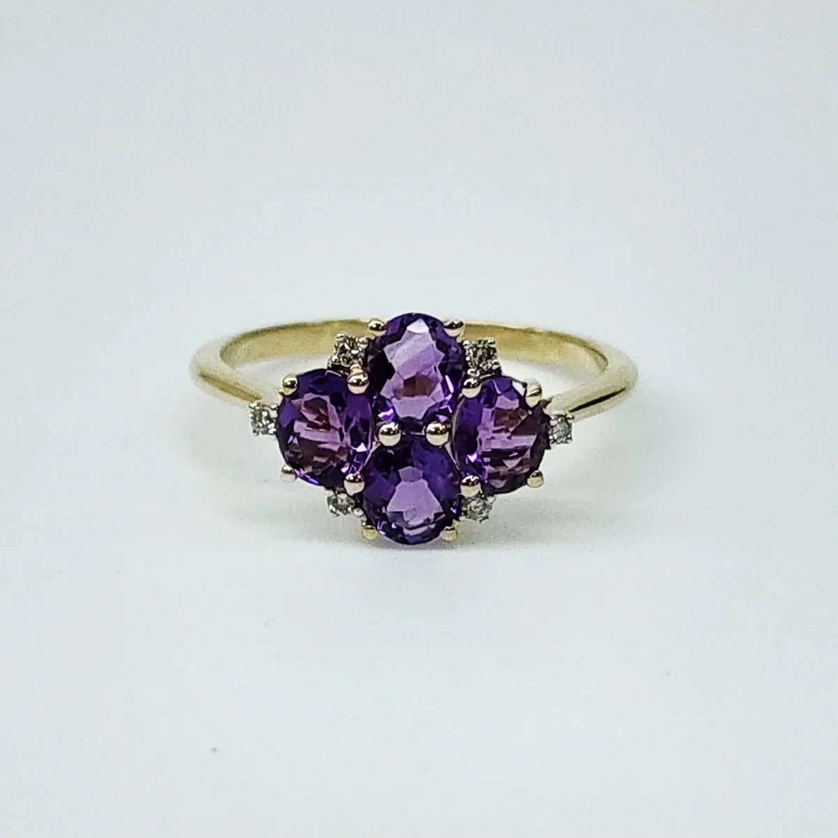 9ct Yellow Gold 1.24ct Amethyst & Diamond Cluster Ring - CYR8227AM