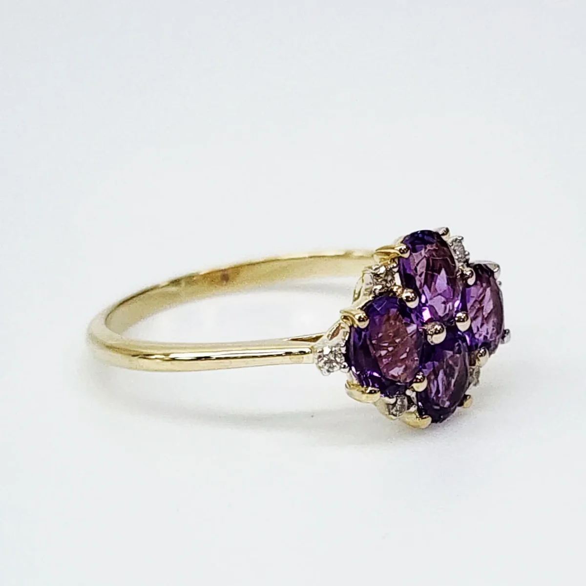 9ct Yellow Gold 1.24ct Amethyst & Diamond Cluster Ring - CYR8227AM