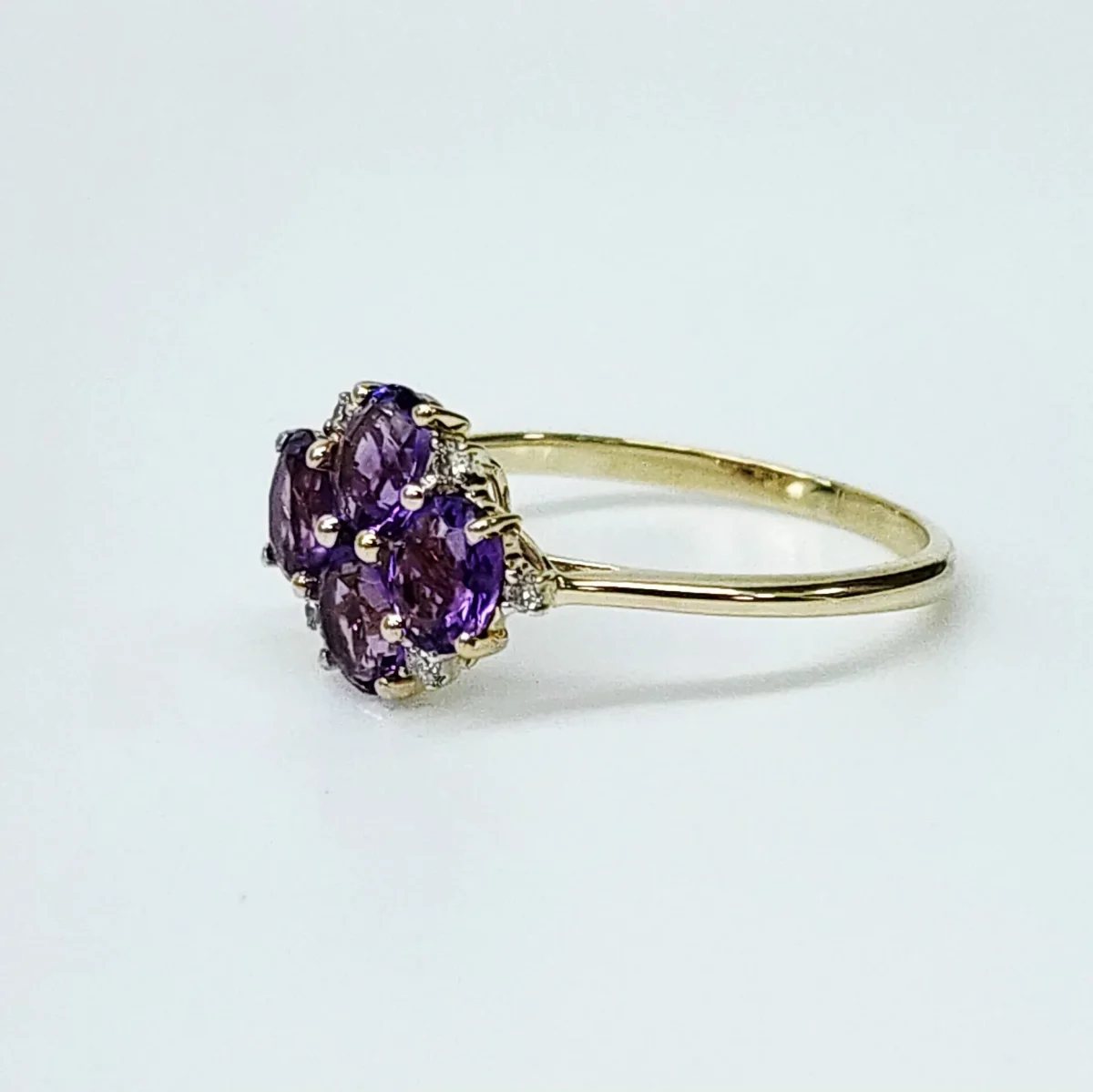 9ct Yellow Gold 1.24ct Amethyst & Diamond Cluster Ring - CYR8227AM