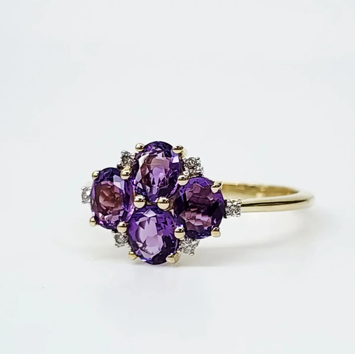 9ct Yellow Gold 1.24ct Amethyst & Diamond Cluster Ring - CYR8227AM