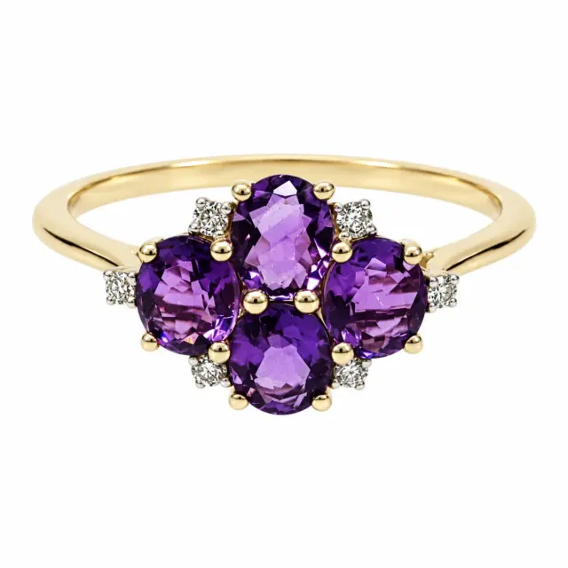 9ct Yellow Gold 1.24ct Amethyst & Diamond Cluster Ring - CYR8227AM