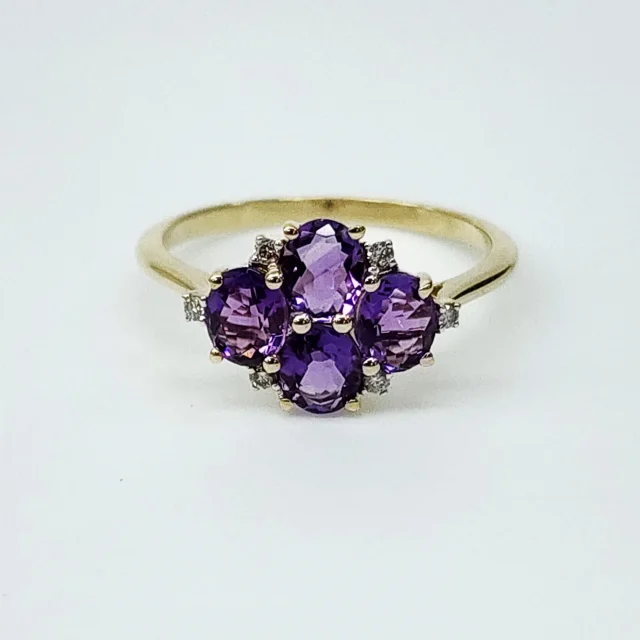 9ct Yellow Gold 1.24ct Amethyst & Diamond Cluster Ring - CYR8227AM