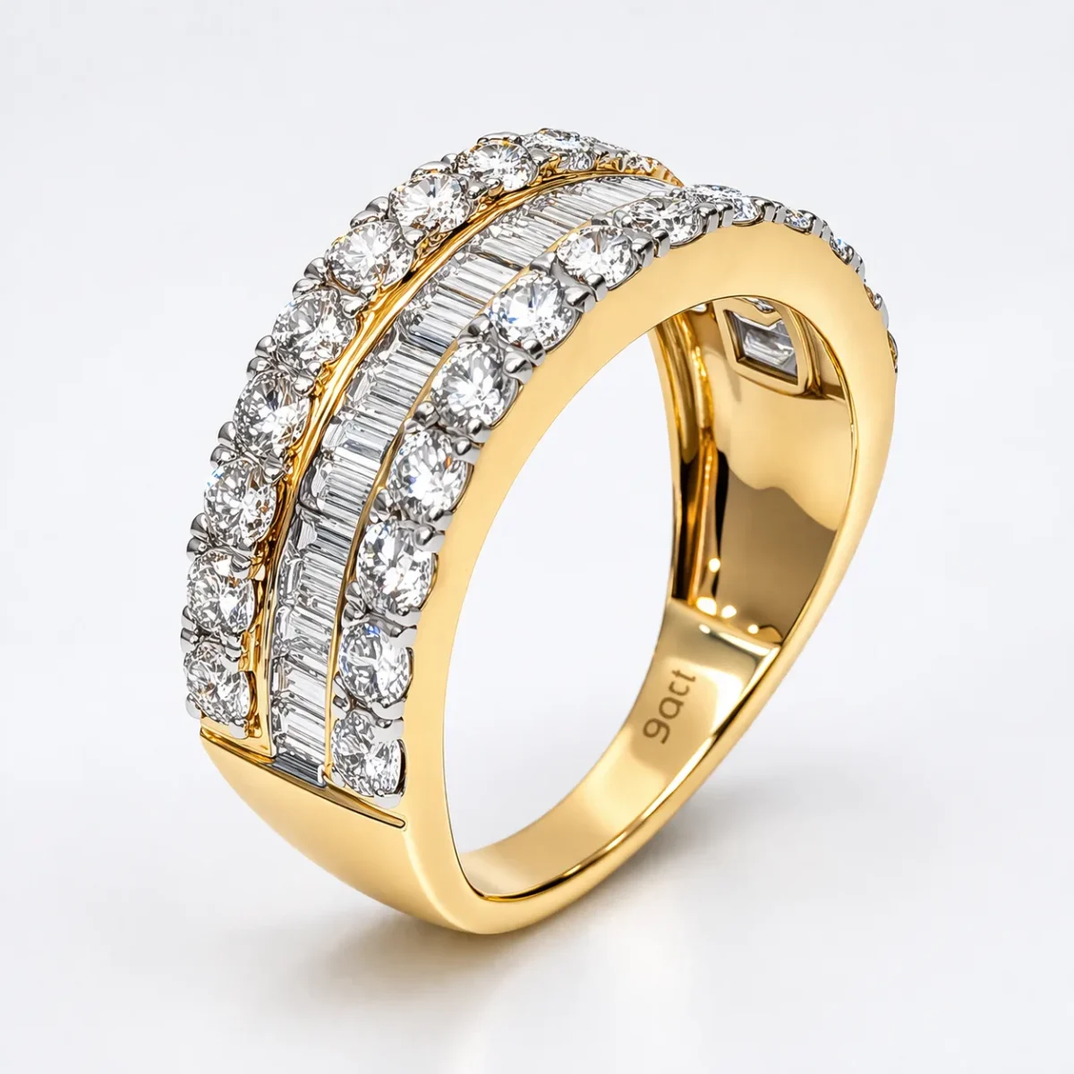 9ct Yellow Gold 1.99ct Lab Grown Diamond Multi-Row Ring – Baguette & Round Brilliant Cut - AURG2209