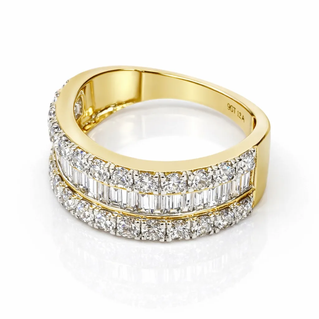 9ct Yellow Gold 1.99ct Lab Grown Diamond Multi-Row Ring – Baguette & Round Brilliant Cut - AURG2209