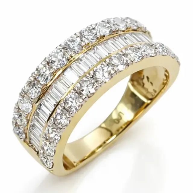 9ct Yellow Gold 1.99ct Lab Grown Diamond Multi-Row Ring – Baguette & Round Brilliant Cut - AURG2209