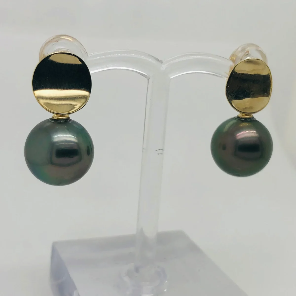 9ct Yellow Gold 11.50-12.00mm Tahitian Black Pearl Stud Earrings
