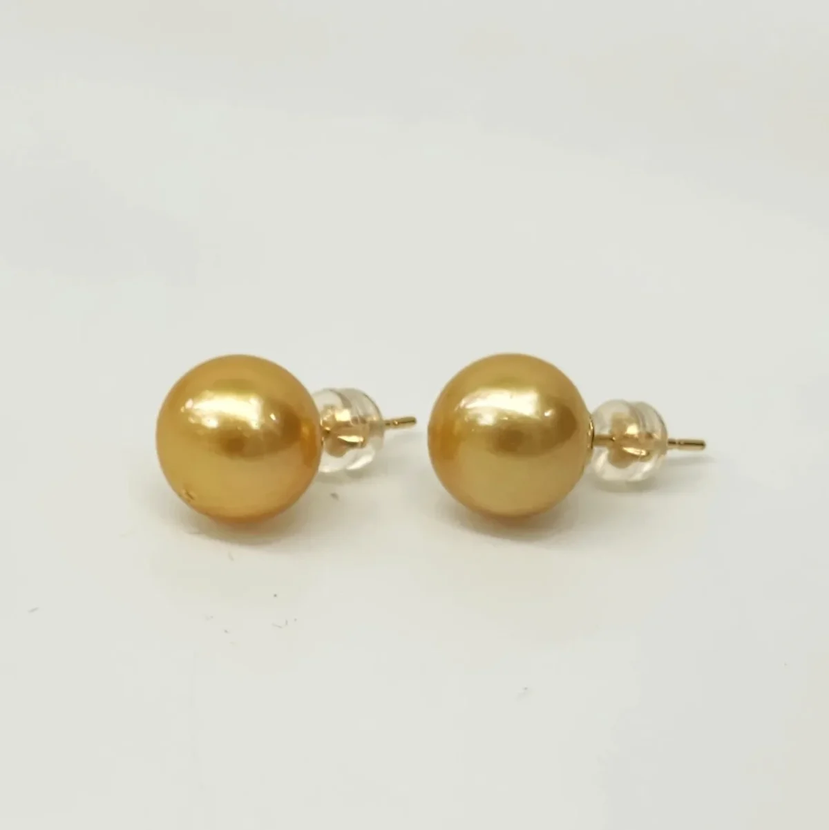 9ct Yellow Gold 11mm Southsea Golden Pearl Stud Earrings
