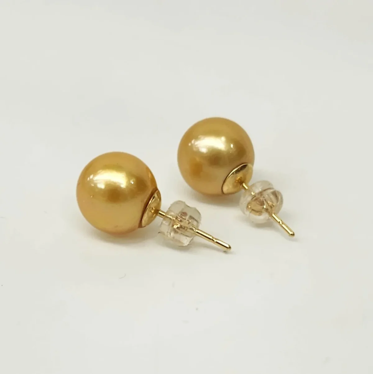 9ct Yellow Gold 11mm Southsea Golden Pearl Stud Earrings