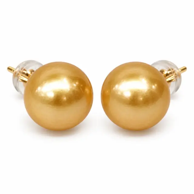 9ct Yellow Gold 11mm Southsea Golden Pearl Stud Earrings