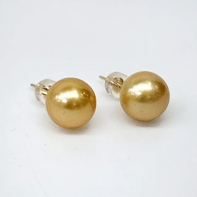 9ct Yellow Gold 11mm Southsea Golden Pearl Stud Earrings
