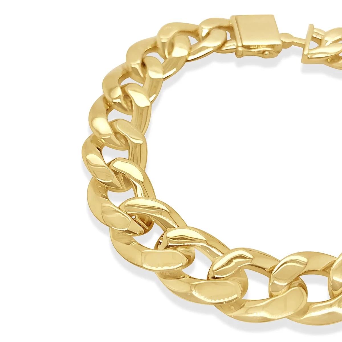 9ct Yellow Gold 12.5mm Wide Curb Link Bracelet 22cm Long
