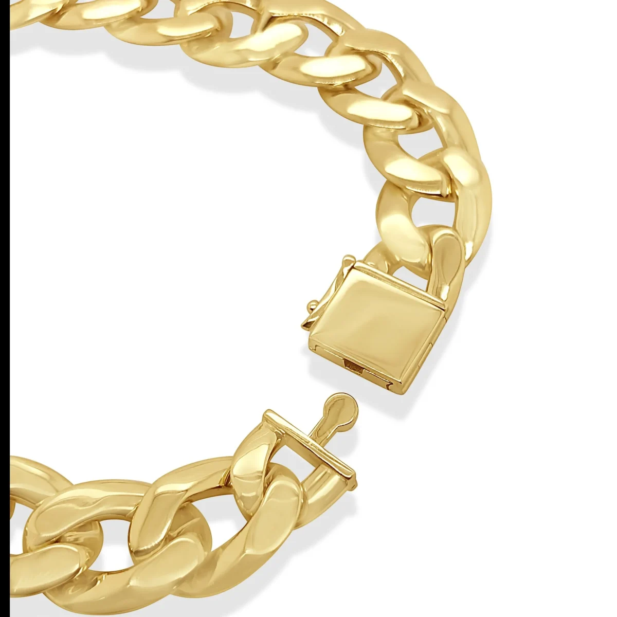 9ct Yellow Gold 12.5mm Wide Curb Link Bracelet 22cm Long