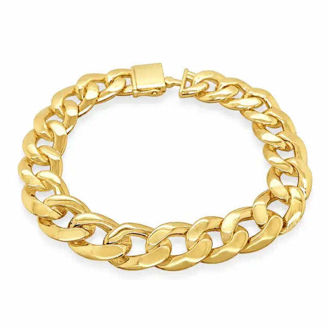 9ct Yellow Gold 12.5mm Wide Curb Link Bracelet 22cm Long