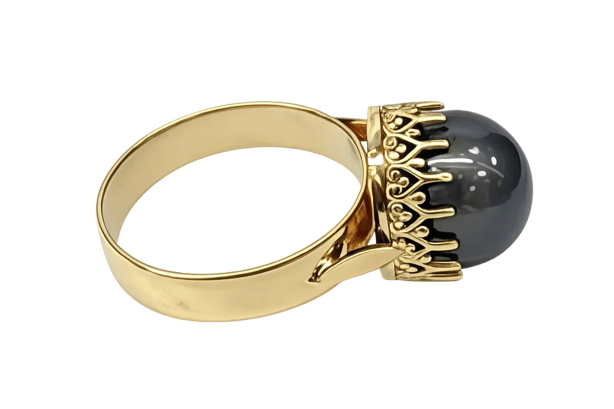 9ct Yellow Gold 12mm Tahitian Black Pearl Ring – Deep Grey Pearl with Peacock Overtones - 9CTYLZTBP