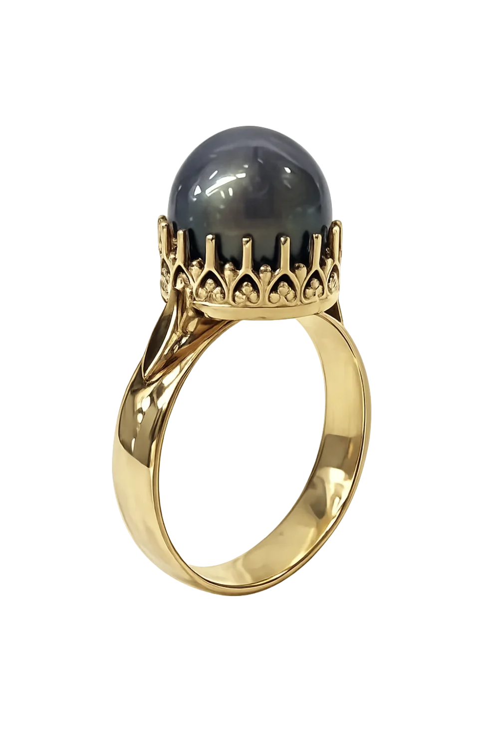 9ct Yellow Gold 12mm Tahitian Black Pearl Ring – Deep Grey Pearl with Peacock Overtones - 9CTYLZTBP