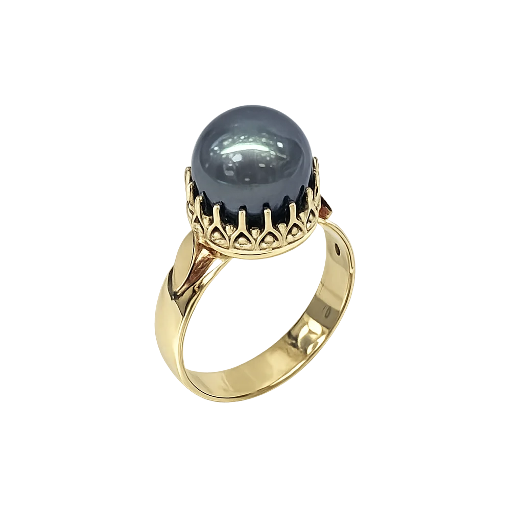 9ct Yellow Gold 12mm Tahitian Black Pearl Ring – Deep Grey Pearl with Peacock Overtones - 9CTYLZTBP