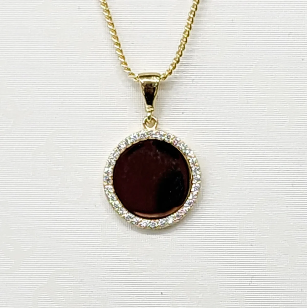 9ct Yellow Gold Bevelled Edge Rectangle Gold Plate with CZ Border Pendant