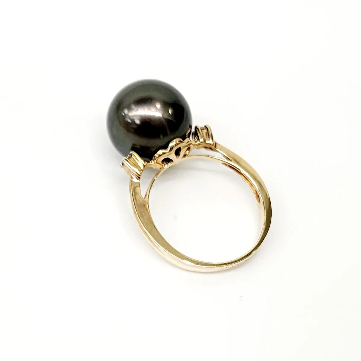 9ct Yellow Gold 13mm Tahitian Black Pearl Ring with Diamond Setting