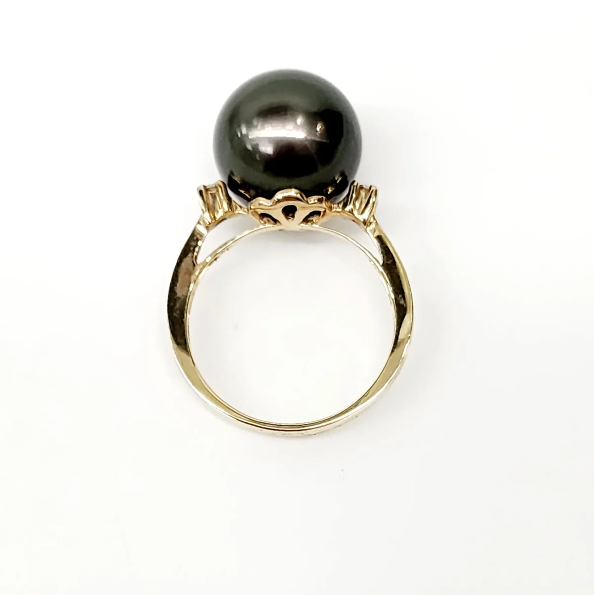 9ct Yellow Gold 13mm Tahitian Black Pearl Ring with Diamond Setting