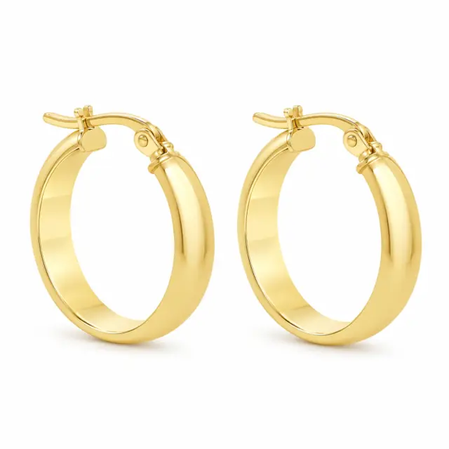 9ct Yellow Gold 15mm Diameter Half Round Hoop Earrings