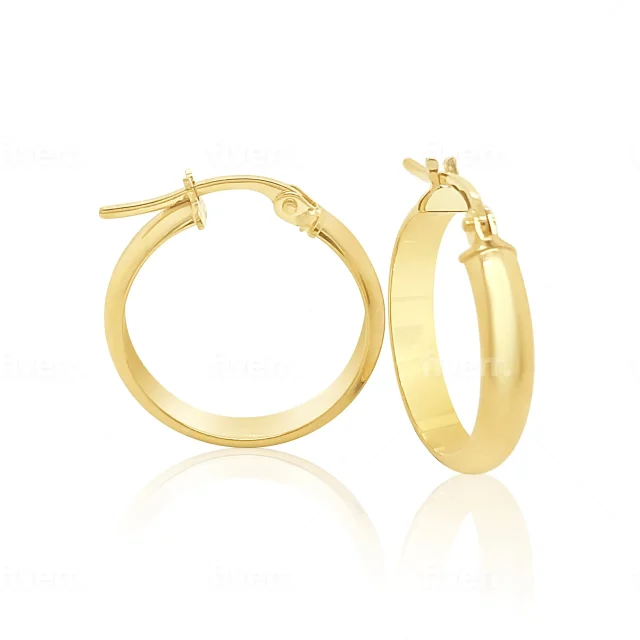 9ct Yellow Gold 15mm Diameter Half Round Hoop Earrings
