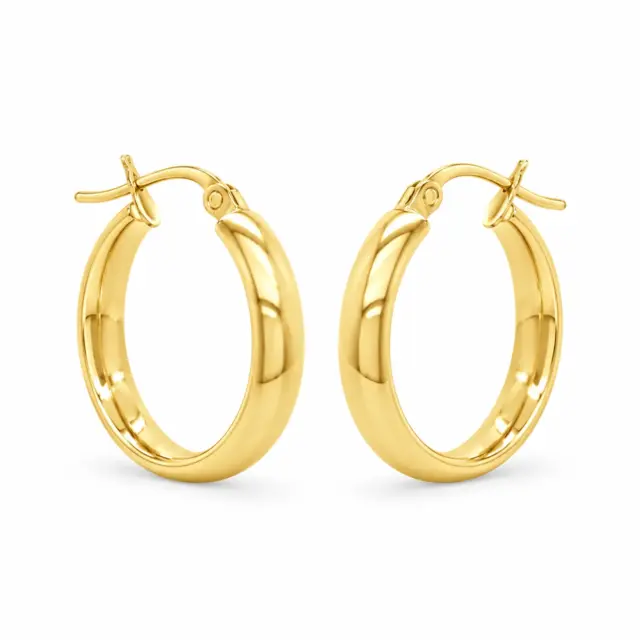 9ct Yellow Gold 15mm Diameter Plain Half Round Comfort Hoop Earrings