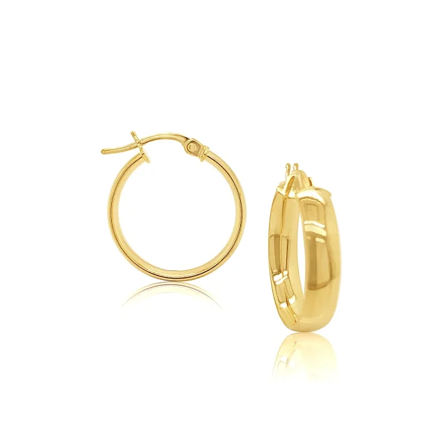 9ct Yellow Gold 15mm Diameter Plain Half Round Comfort Hoop Earrings