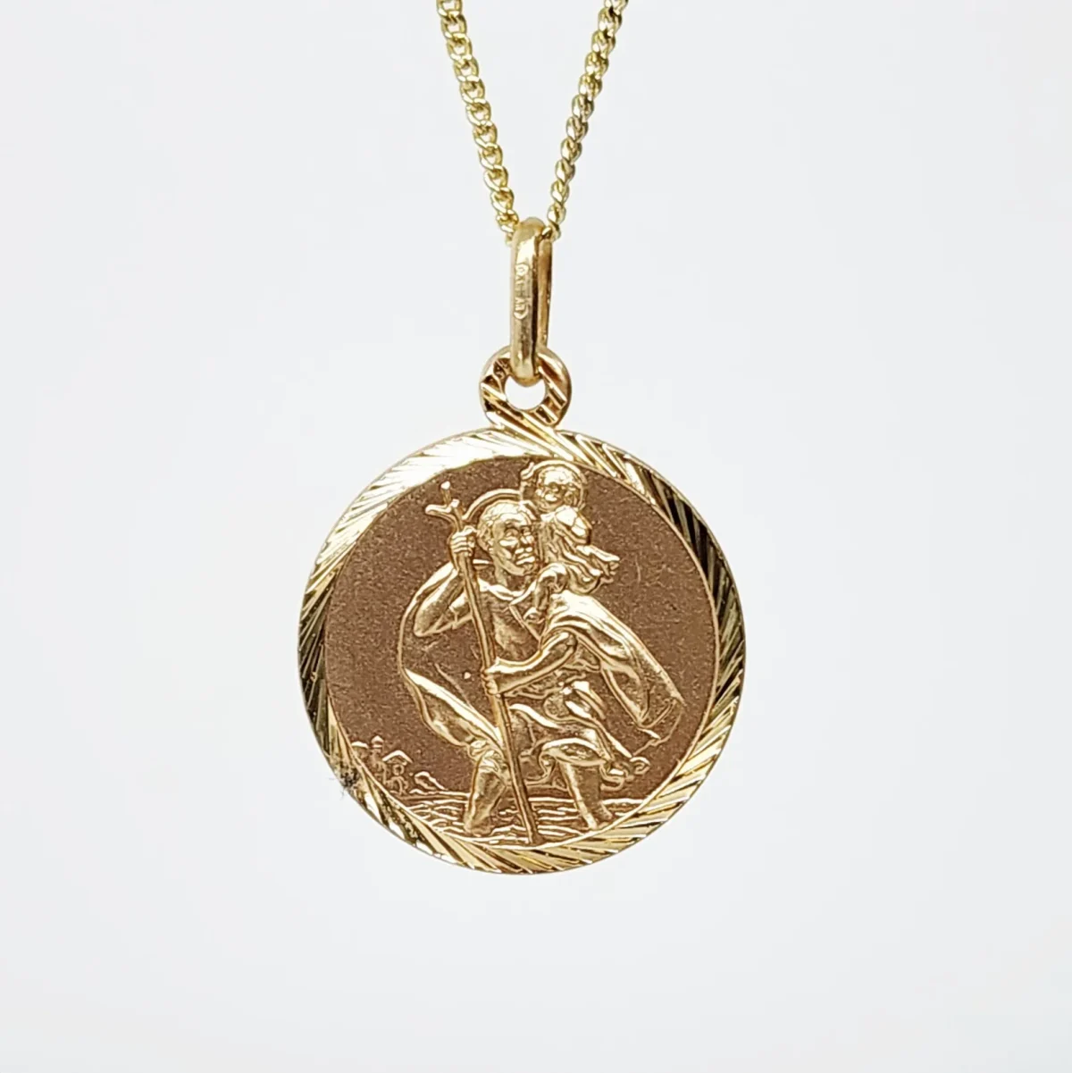 9ct Yellow Gold 18mm Diamond Cut Round Saint Christopher Pendant - 5P0099