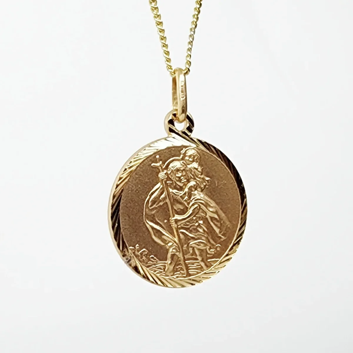 9ct Yellow Gold 18mm Diamond Cut Round Saint Christopher Pendant - 5P0099