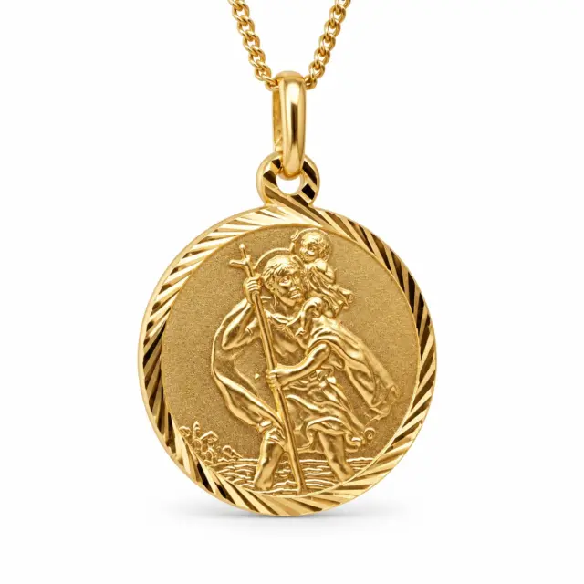 9ct Yellow Gold 18mm Diamond Cut Round Saint Christopher Pendant - 5P0099