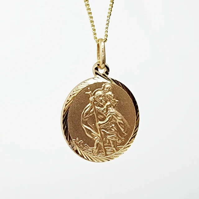 9ct Yellow Gold 18mm Diamond Cut Round Saint Christopher Pendant - 5P0099