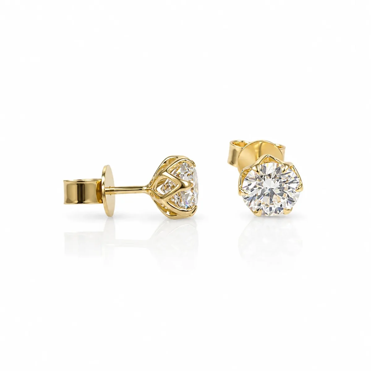 9ct Yellow Gold 2.00ct Lab Grown Diamond Stud Earrings – 1.00ct Round Brilliant Each | EF VS