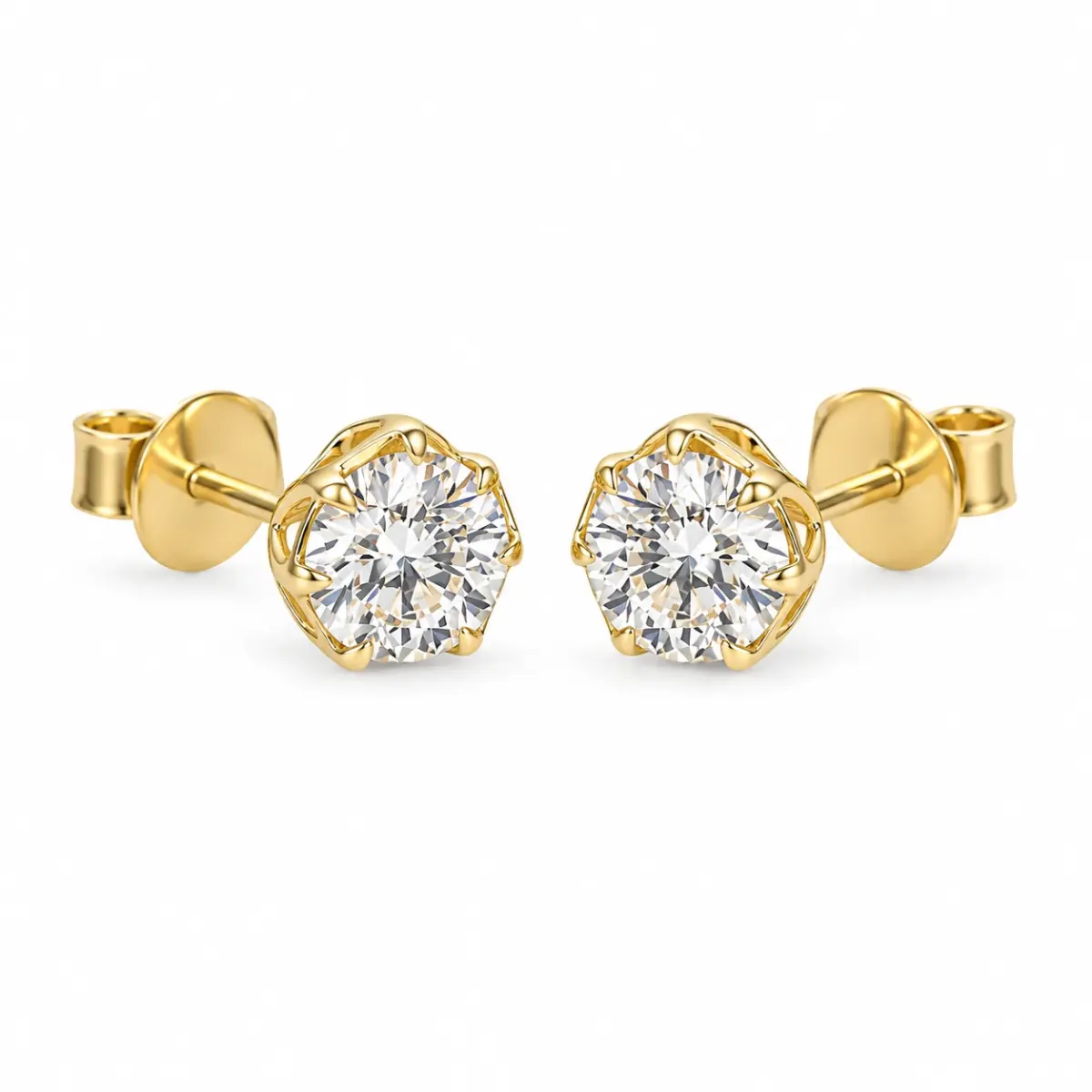 9ct Yellow Gold 2.00ct Lab Grown Diamond Stud Earrings – 1.00ct Round Brilliant Each | EF VS