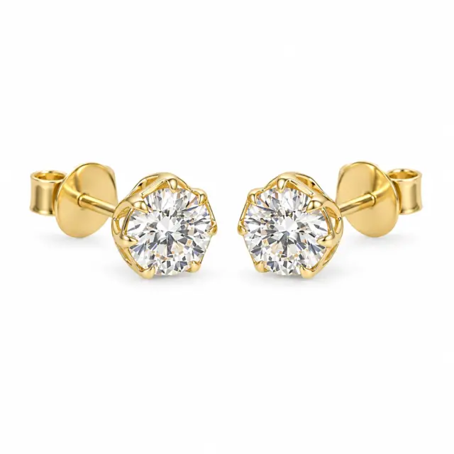 9ct Yellow Gold 2.00ct Lab Grown Diamond Stud Earrings – 1.00ct Round Brilliant Each | EF VS