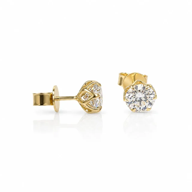 9ct Yellow Gold 2.00ct Lab Grown Diamond Stud Earrings – 1.00ct Round Brilliant Each | EF VS